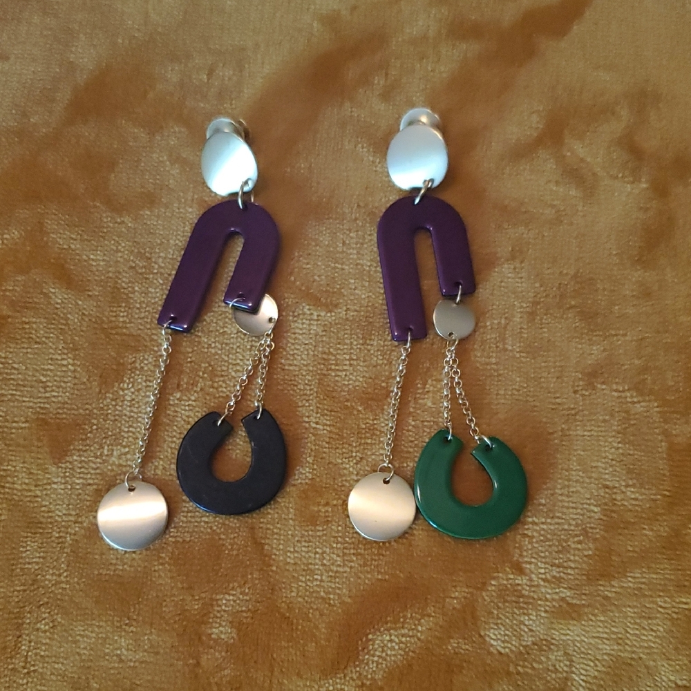 Sassy Jones Purple and Green Modern Pierced Earrings